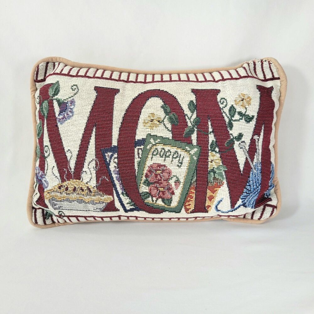 Vintage Needlepoint Tapestry Pillow Mom Cottagecore Boho Grandma Rectangle Throw